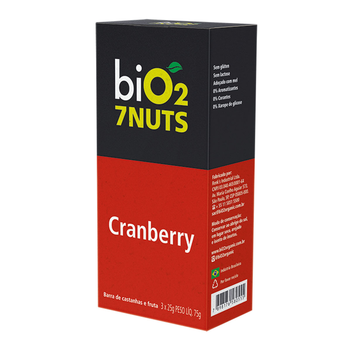 Barra Nuts Sabor Cranberry Bio2 Organic 7nuts com 3 Unidades