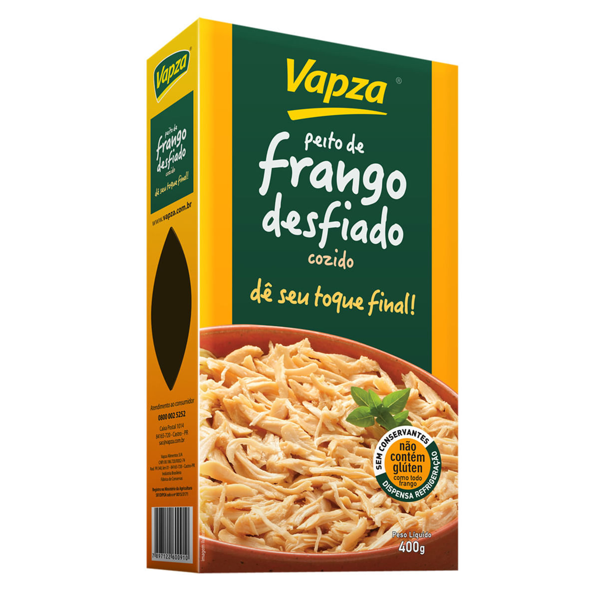 Peito de Frango Desfiado Cozido Vapza 400g