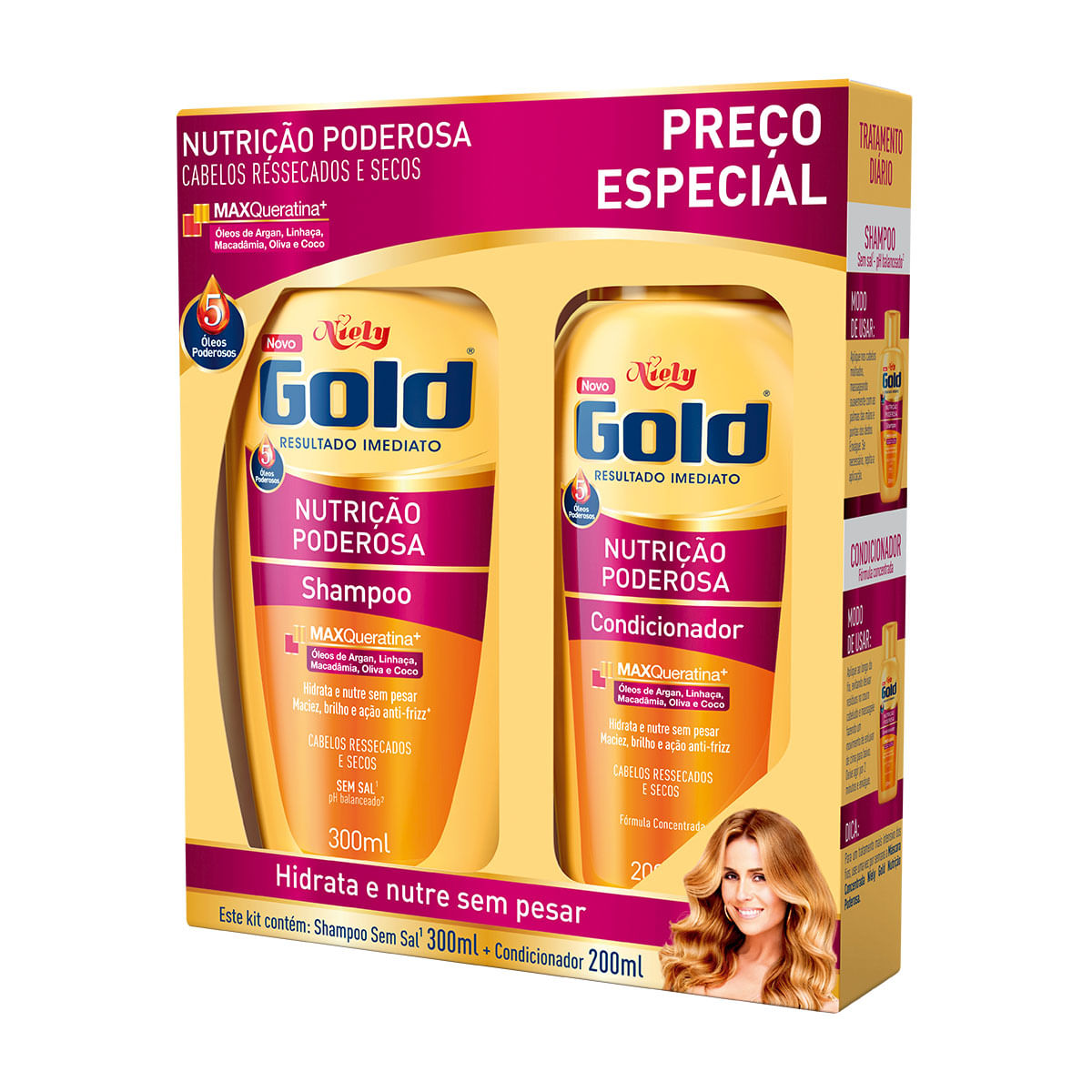 Kit Niely Gold Nutrição Poderosa Shampoo 300ml + Condicionador 200ml