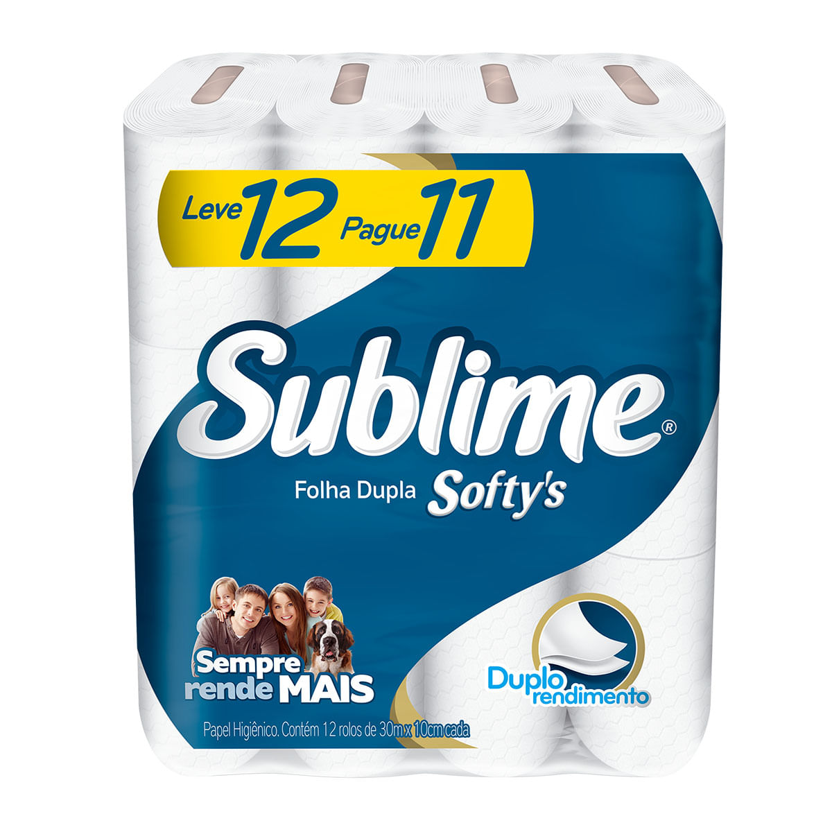 Papel Higiênico Folha Dupla 30 Metros Sublime Softy's com 12 Unidades - Leve + Pague -