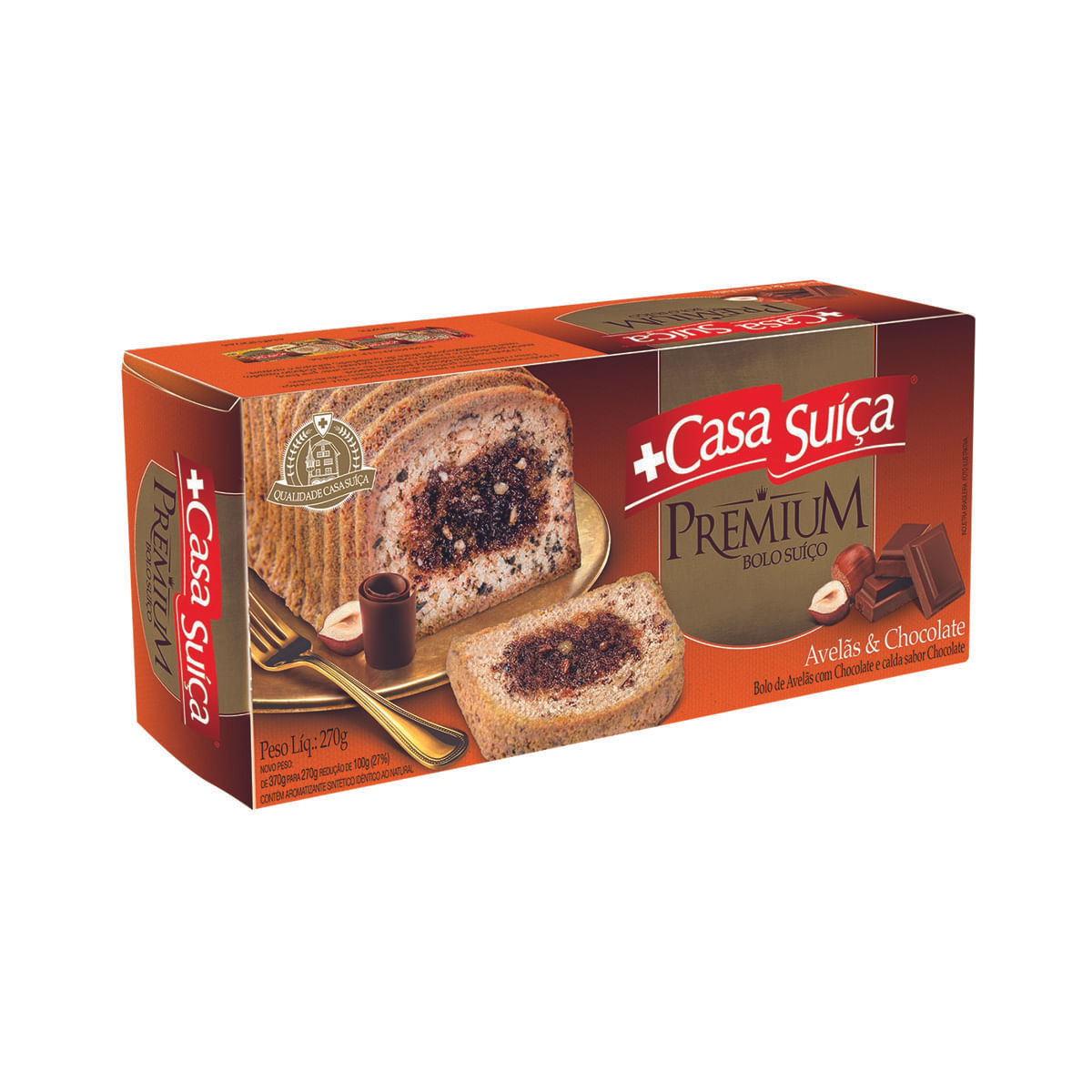 Bolo Suíço Avelãs & Chocolate Casa Suíça Premium Caixa 270 g