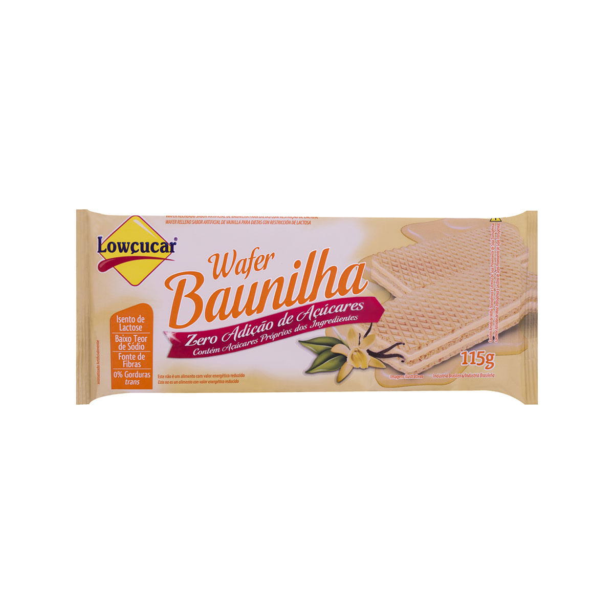 Biscoito Wafer Recheio Baunilha Zero Lactose Lowçucar Pacote 115g