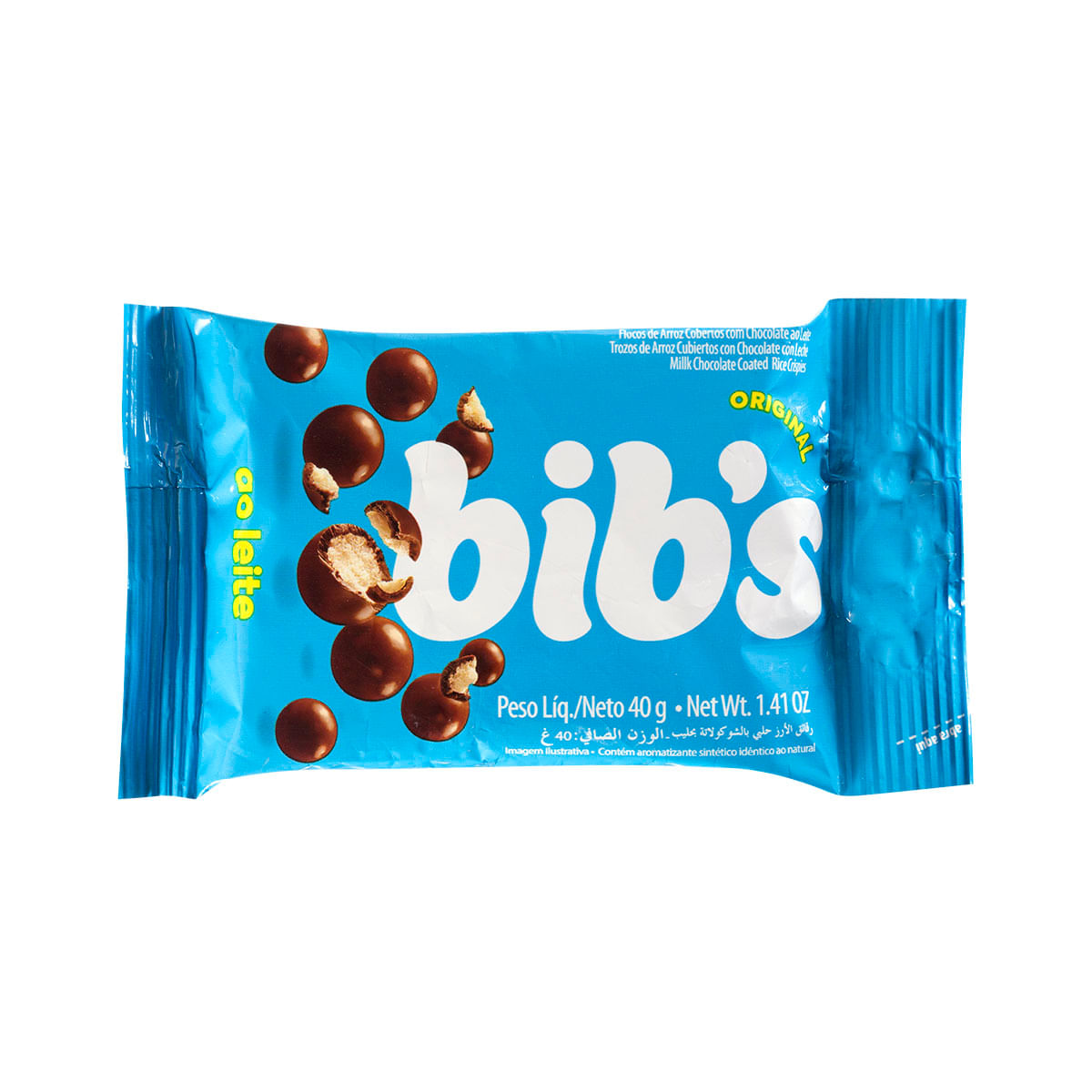 Confeito de Flocos de Arroz Coberto com Chocolate ao Leite Bib's 40g