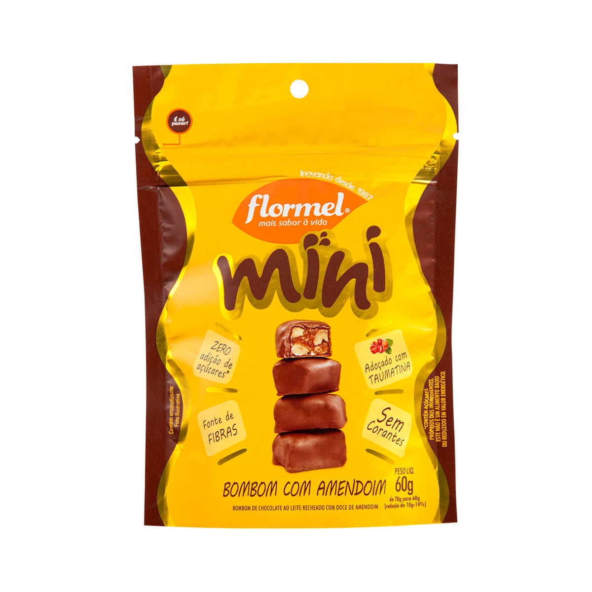 Mini Bombom de Chocolate com Amendoim Zero Açúcar Flormel 70g