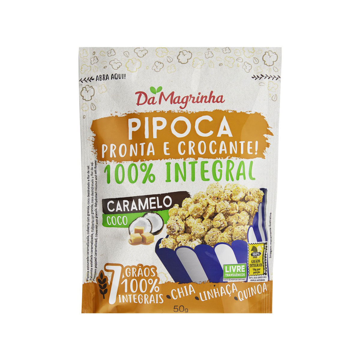 Pipoca Pronta Integral Caramelo e Coco Da Magrinha 50g | Carrefour