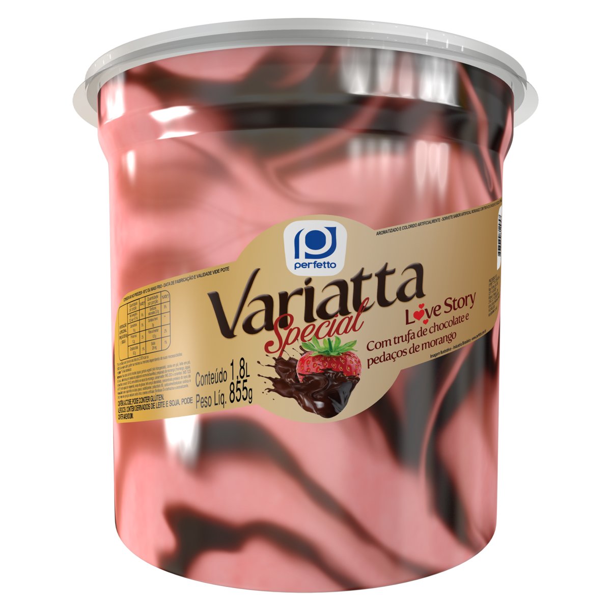 Sorvete Trufa de Chocolate e Pedaços de Morango Variatta Special Love Story Perfetto 1,8L