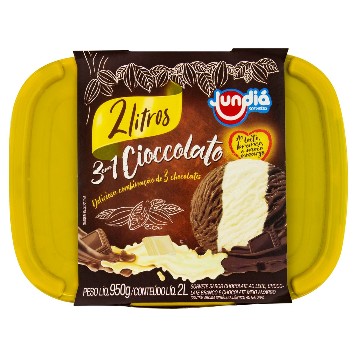 Sorvete Cioccolato 3 em 1 Jundiá 2 Litros