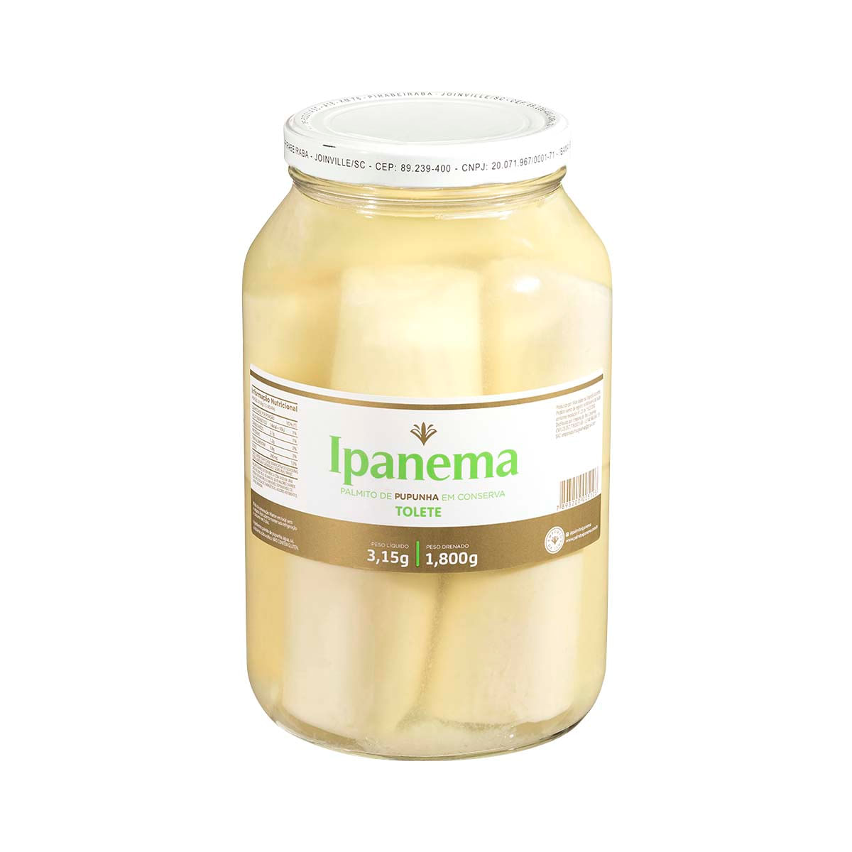 Palmito Pupunha Tolete Ipanema 1800g