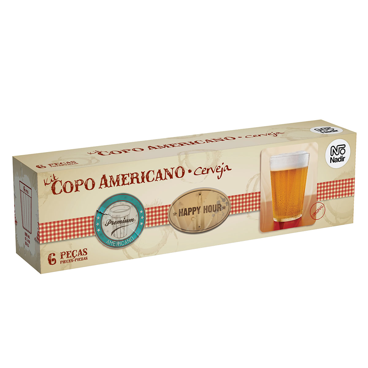 Jogo de Copos em Vidro 190ml Nadir Americano 6 Peças