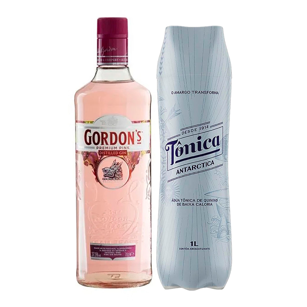 Kit Gin Gordons Pink 700 ml + 2 Águas Tônica Antarctica Zero Açúcar 1 L