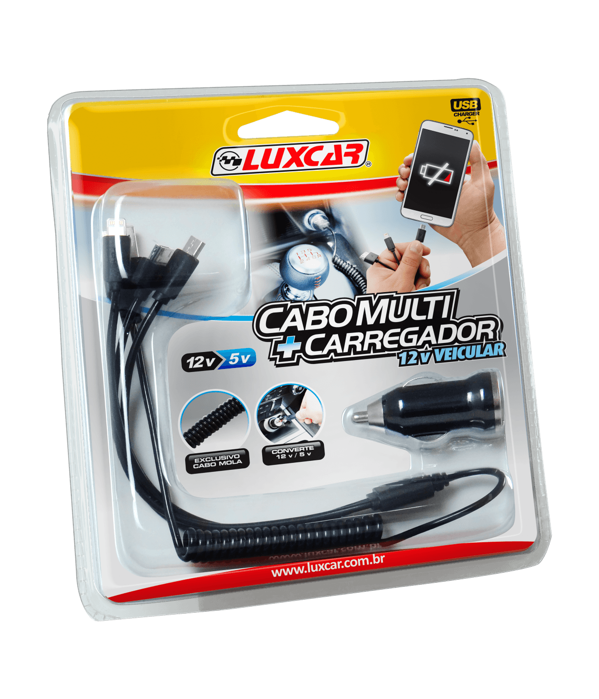 Cabo Multi + Carregador 12v Veicular Luxcar