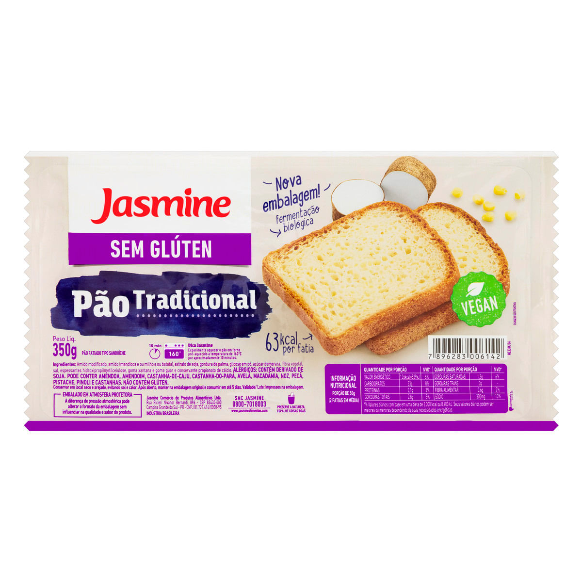 Pão de Sanduíche Tradicional sem Glúten Jasmine Pacote 350g