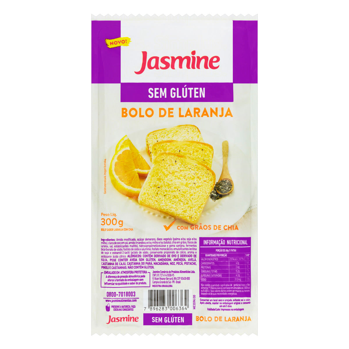 Bolo Laranja com Chia sem Glúten Jasmine Pacote 300g