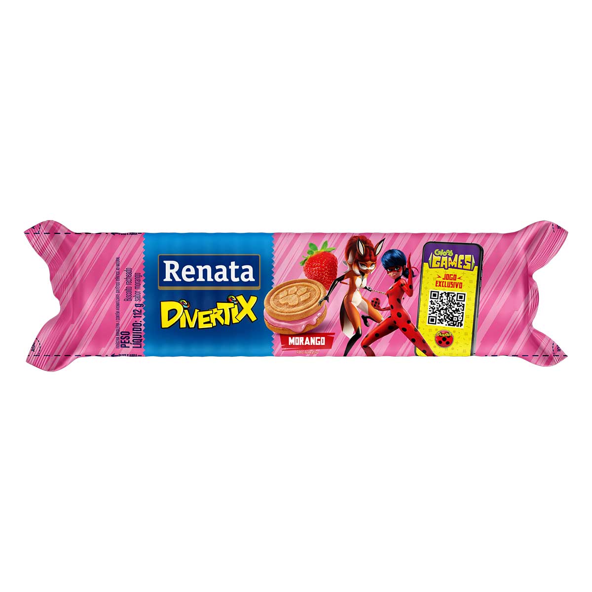 Biscoito Recheio Morango Miraculous Renata Divertix Pacote 112 g