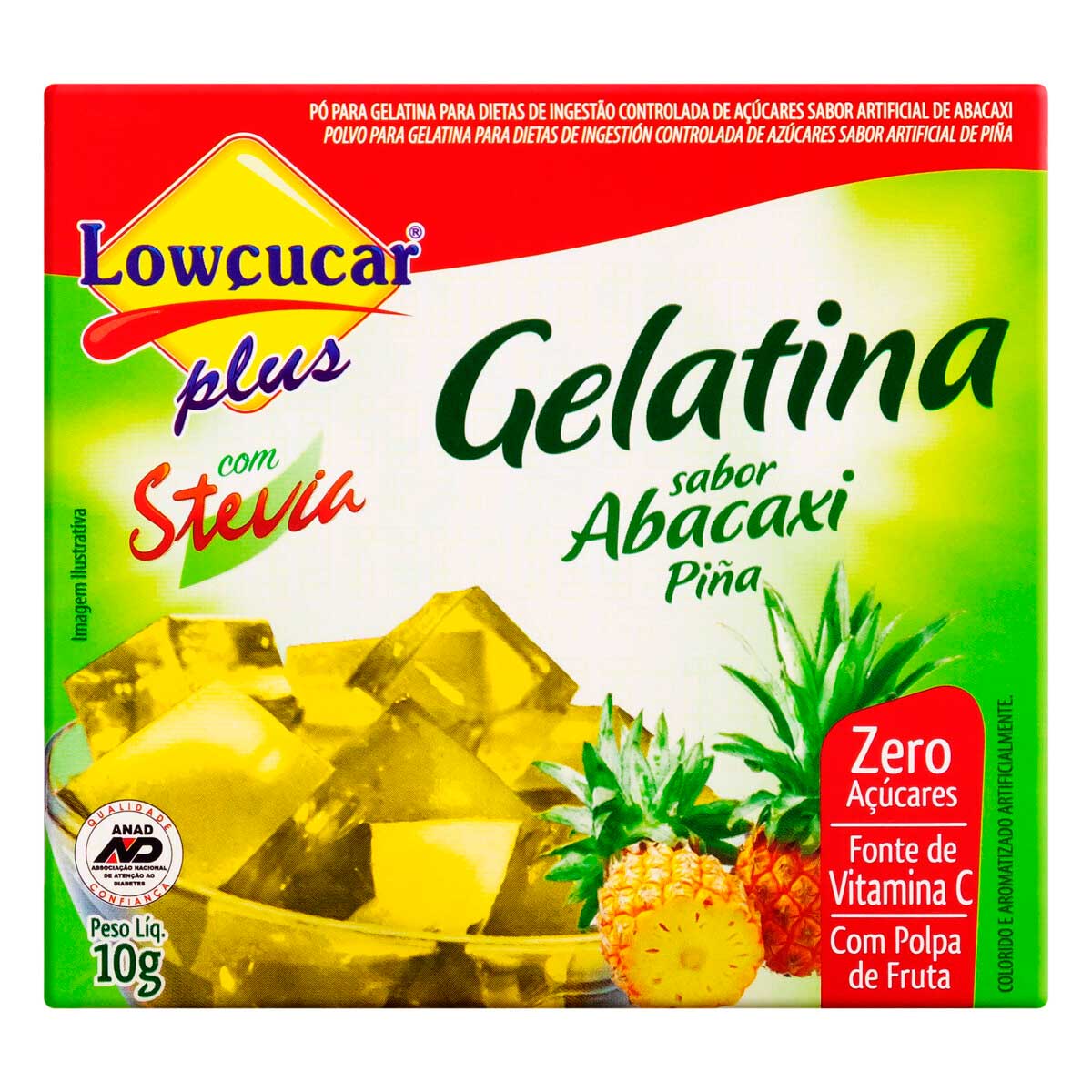 Gelatina Pó com Stevia Abacaxi Zero Açúcar Lowçucar Plus Caixa 10 g