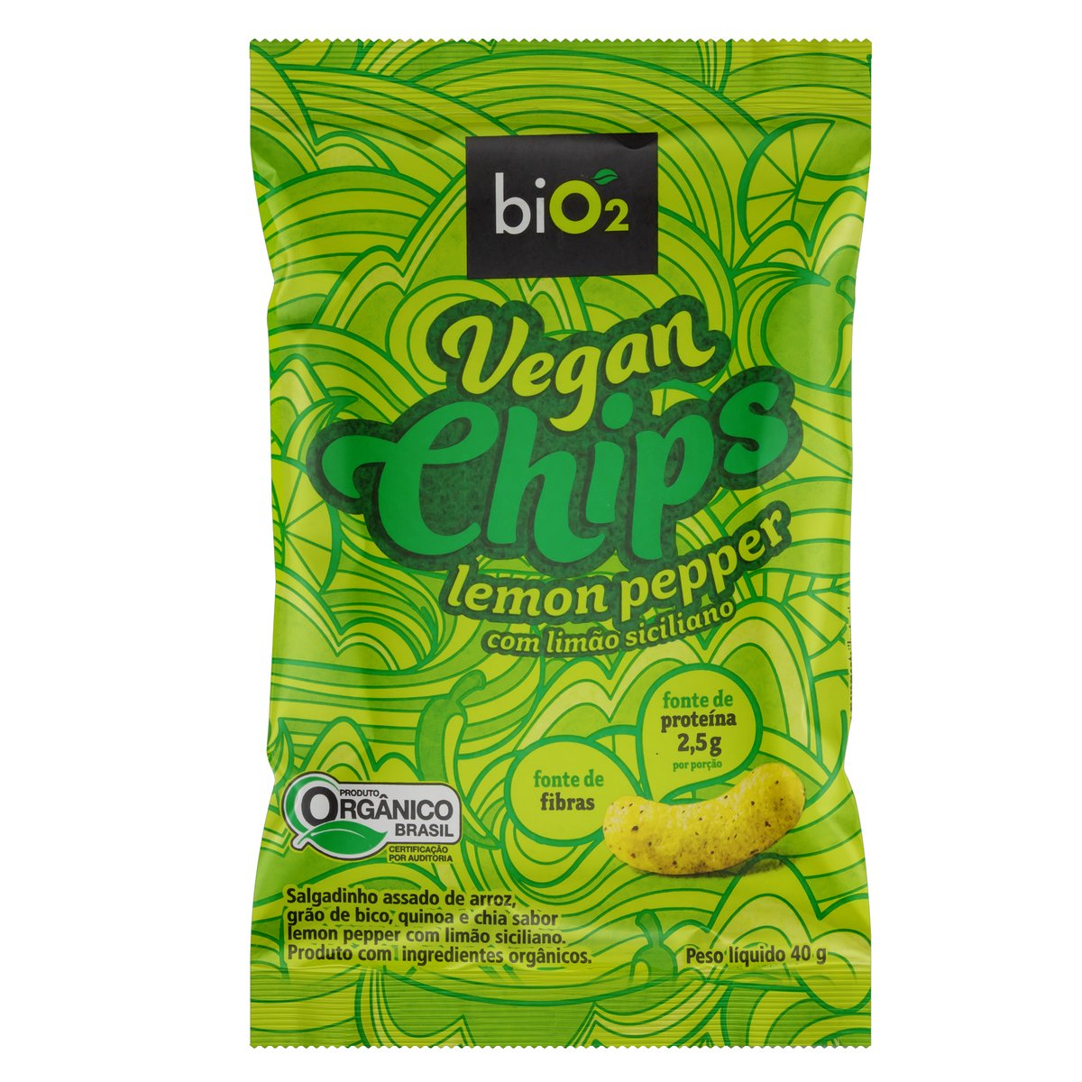 Chips Orgânico Lemon Pepper biO2 Vegan Chips Pacote 40 g