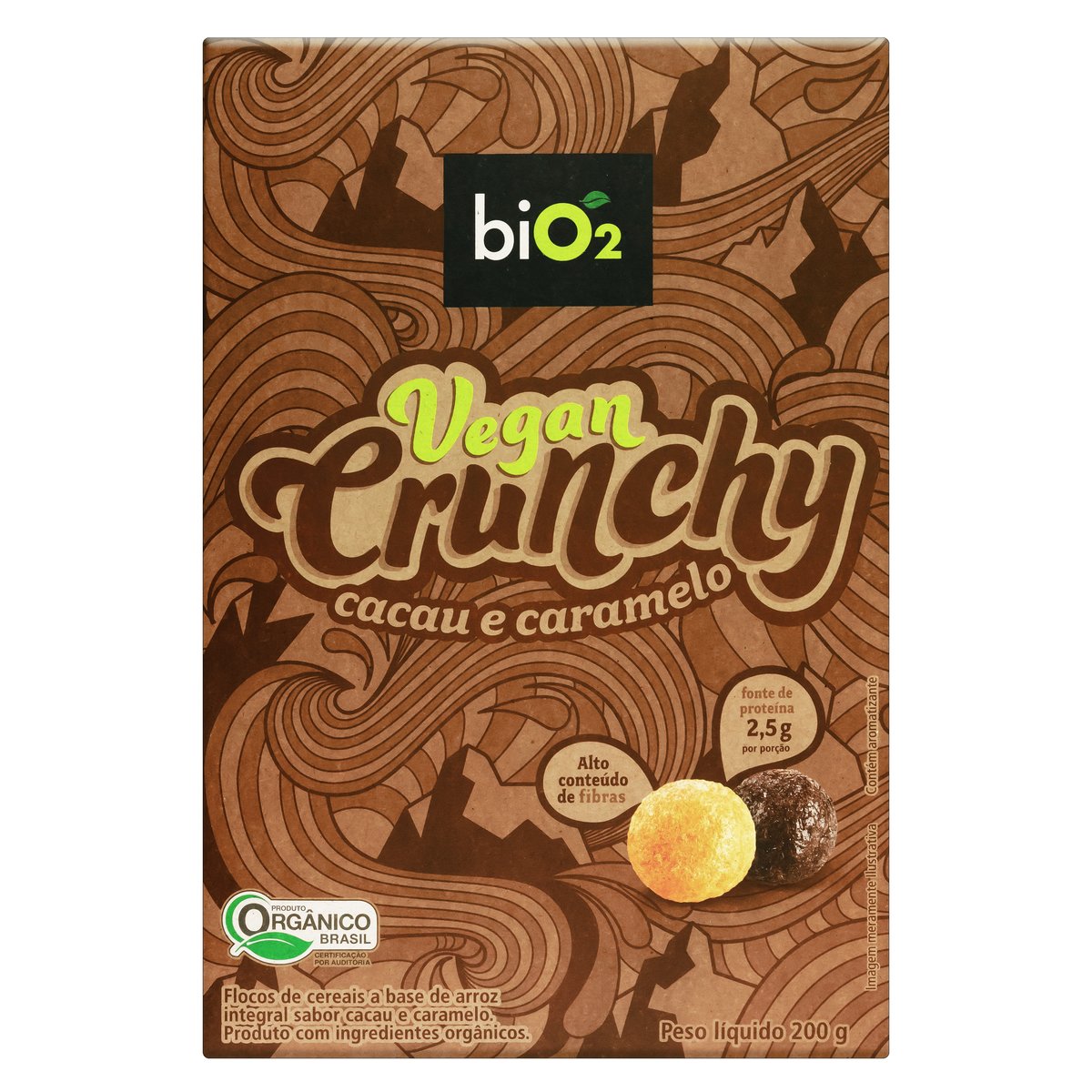 Cereal Matinal Orgânico Cacau e Caramelo biO2 Vegan Crunchy Caixa 200 g