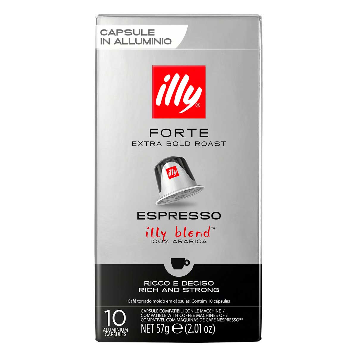 Café em Cápsula Torrado e Moído Forte Espresso Illy Caixa 57 g 10 Unidades