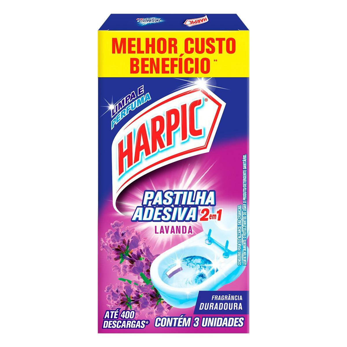 Harpic Limpador e Aromatizador Sanitário Pastilha Adesiva Power 2 em 1 Lavanda 3 unidades