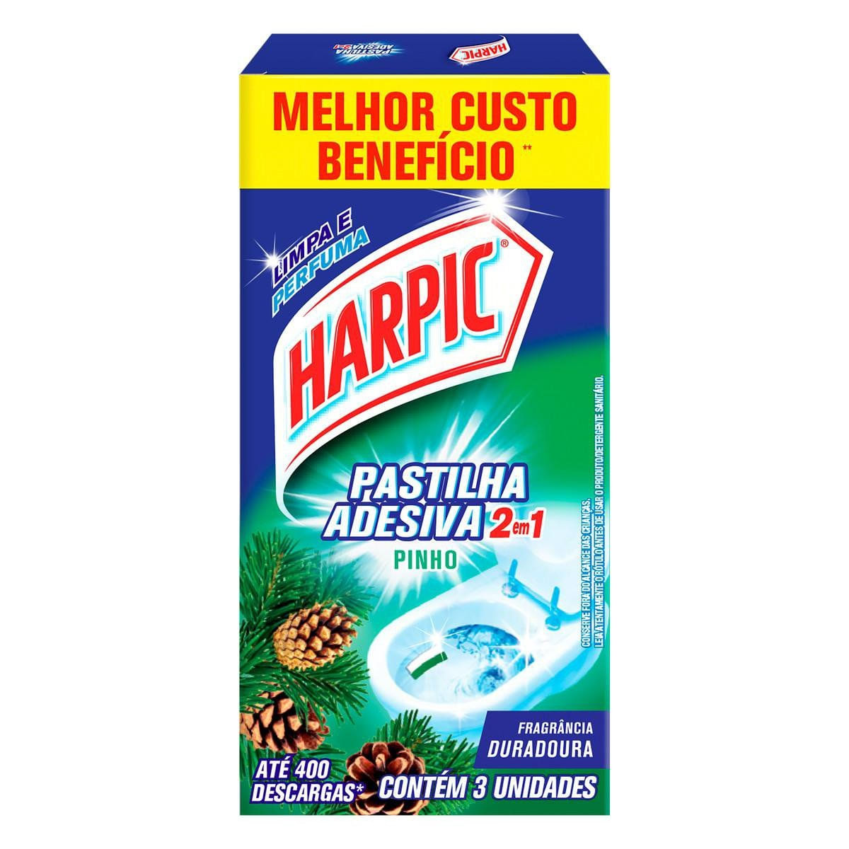 Harpic Limpador e Aromatizador Sanitário Pastilha Adesiva Power 2 em 1 Pinho 3 unidades