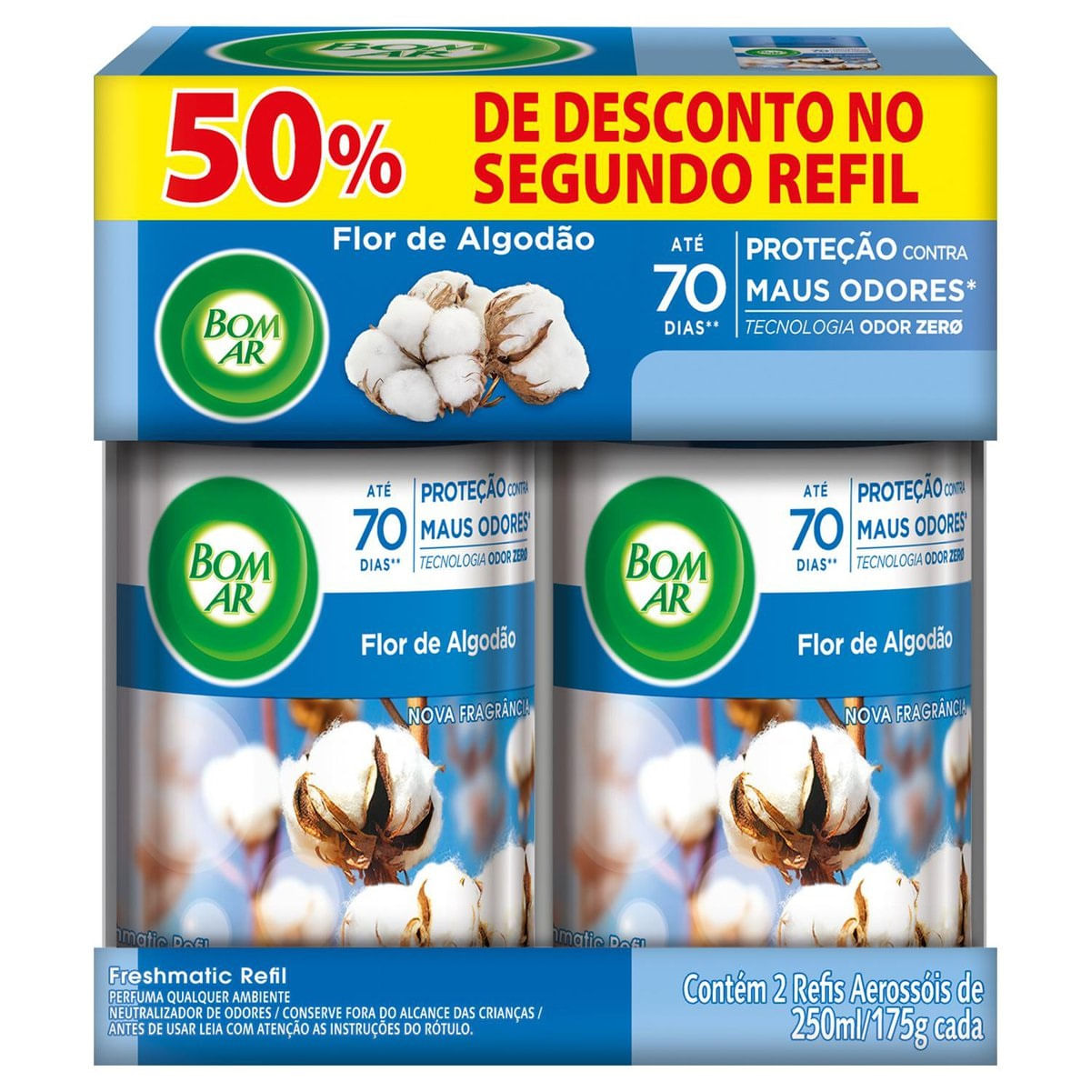 Aromatizador de Ambiente Bom Ar Automático Aerossol Freshmatic Refil 50% off na 2ª Unidade Flor de Algodão