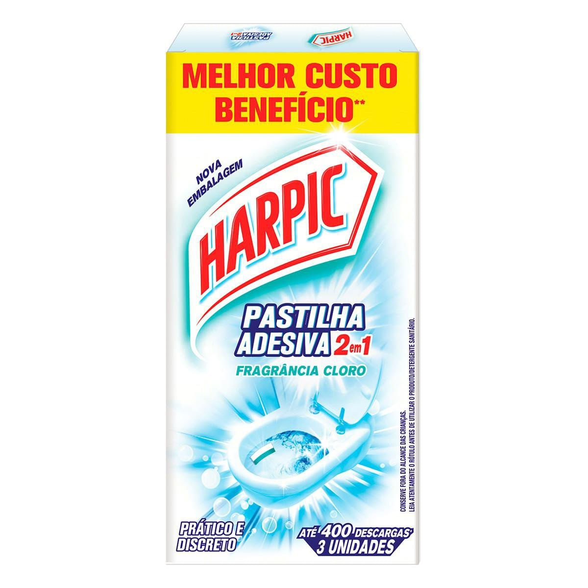 Pastilha Adesiva Sanitária Harpic Cloro com 3 unidades