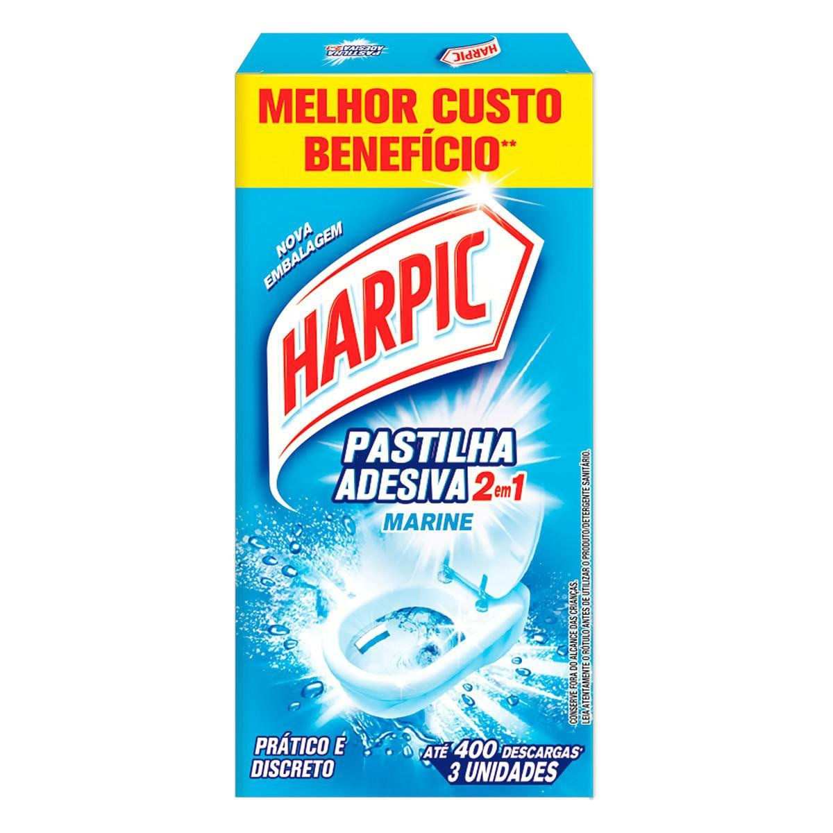 Pastilha Adesiva Sanitária Harpic Marine com 3 unidades