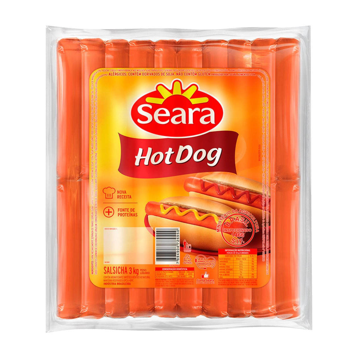 Salsichas de Aves Hot Dog Frasco 4 un sem Glúten - emb. 707 gr (peso  escorrido 210 gr) - Nobre