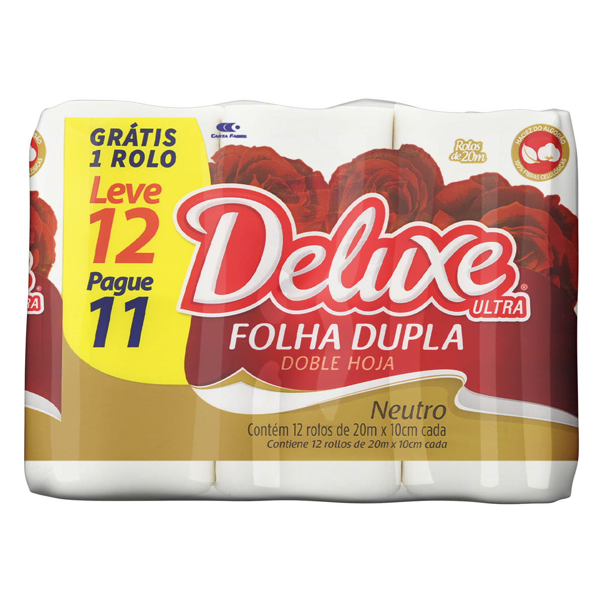 Papel Higiênico Folha Dupla Neutro Deluxe Ultra 20 m Pacote Leve 12 Pague 11 Unidades