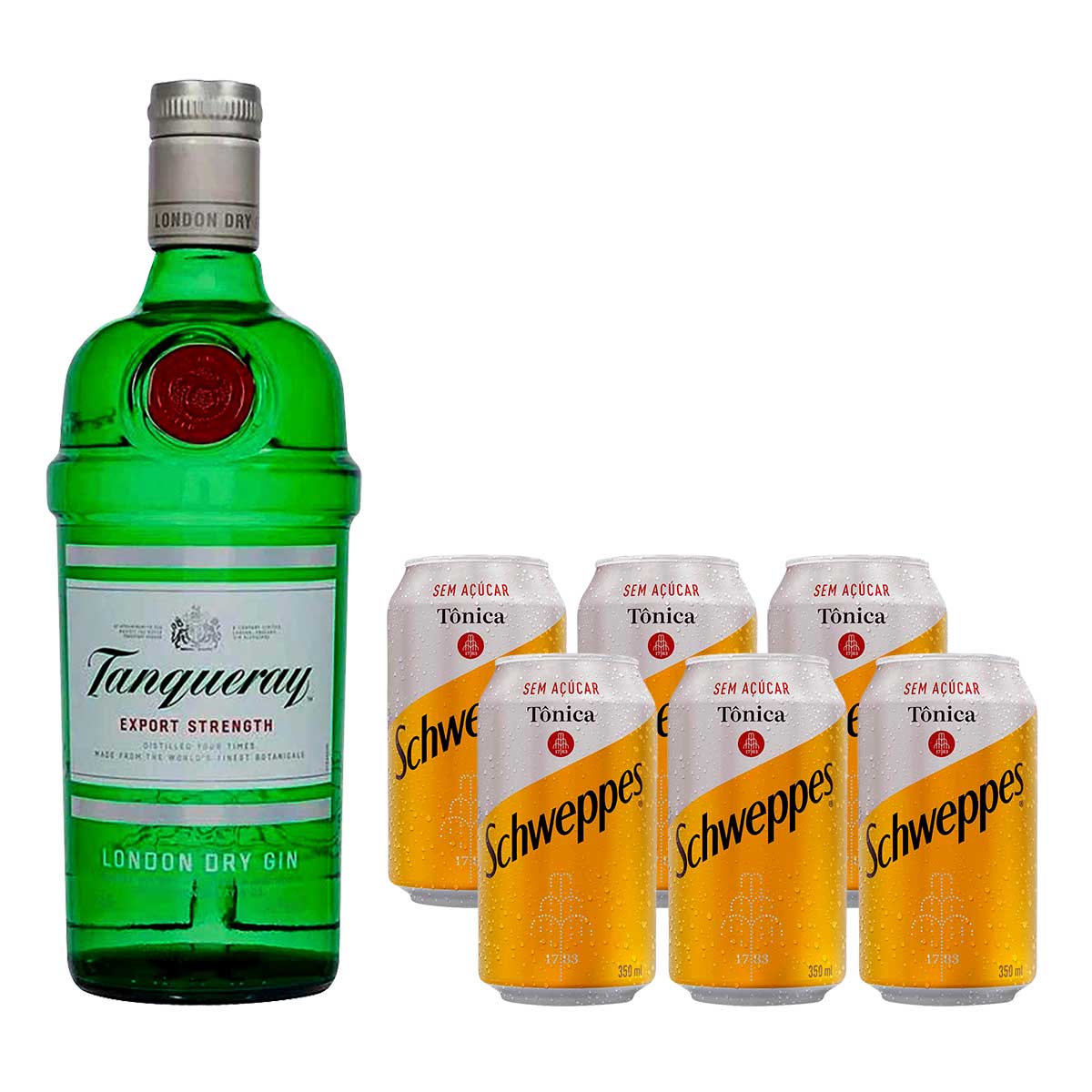 Gin Tanqueray 750 ml + 6 Tônicas Schweppes sem Açúcar Lata 350 ml