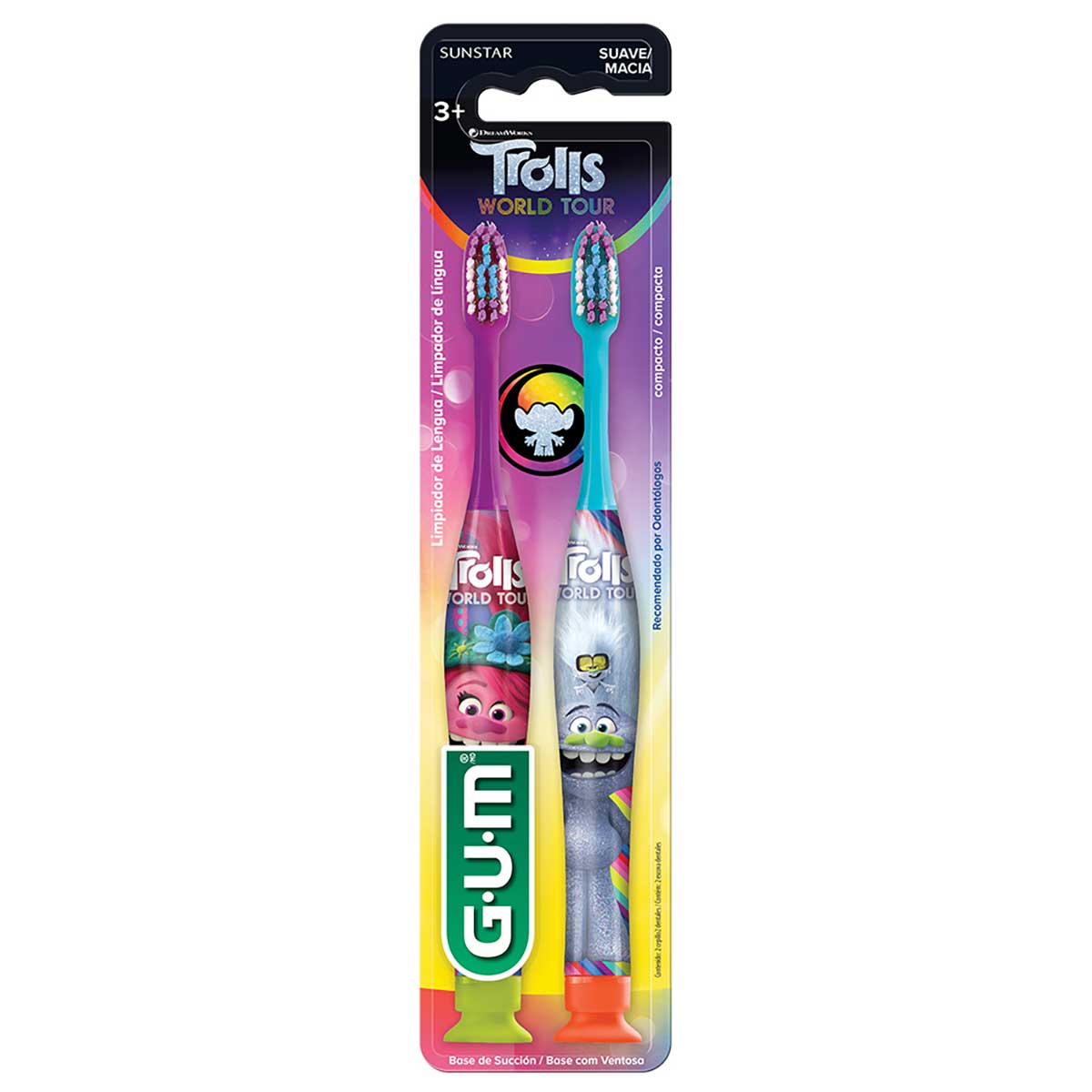 Escova de Dente Infantil Gum Manual Vermelho, Azul e Roxo Patrulha Canina 2 Unidade