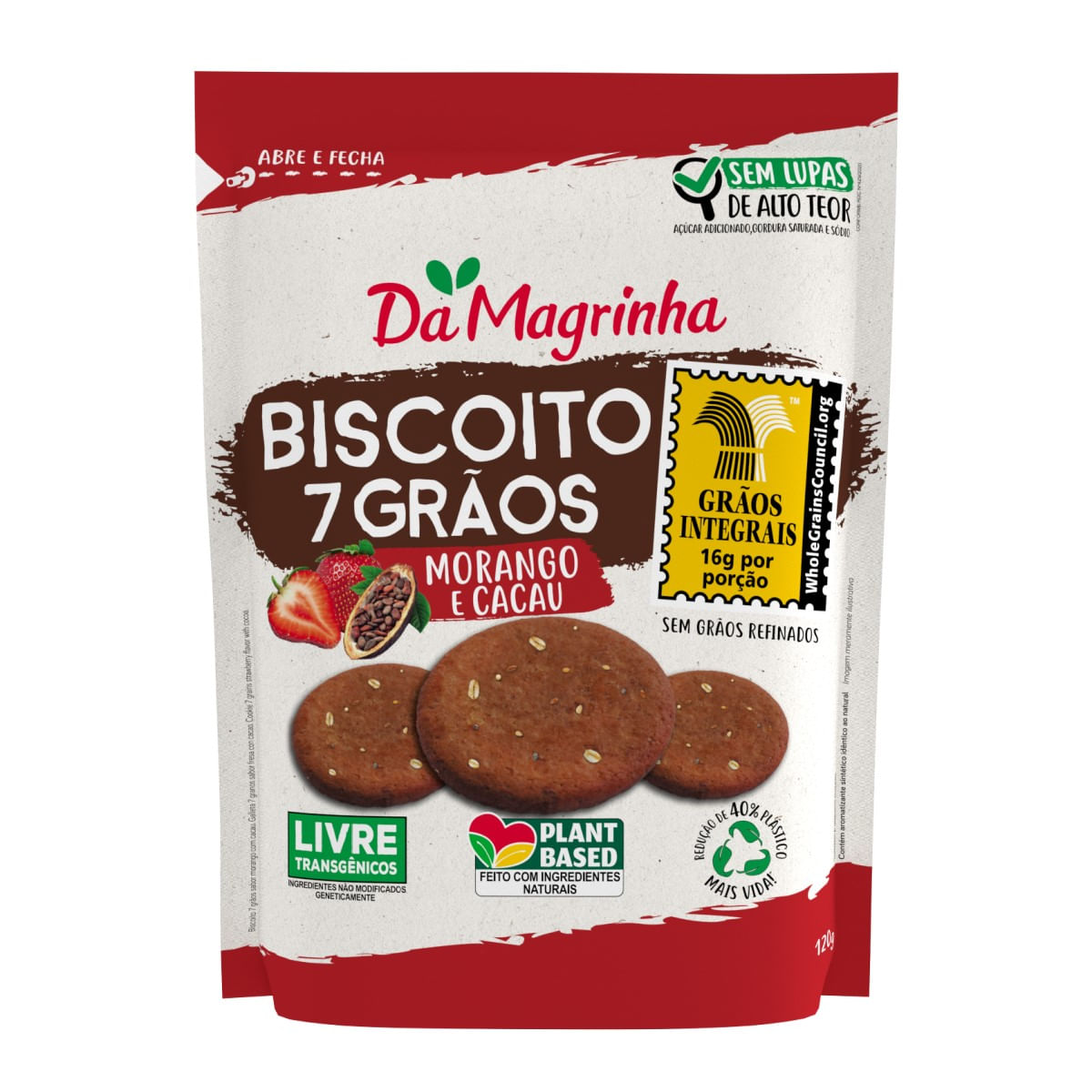 Biscoito Doce Integral 7 Grãos Morango e Cacau Da Magrinha 120 g