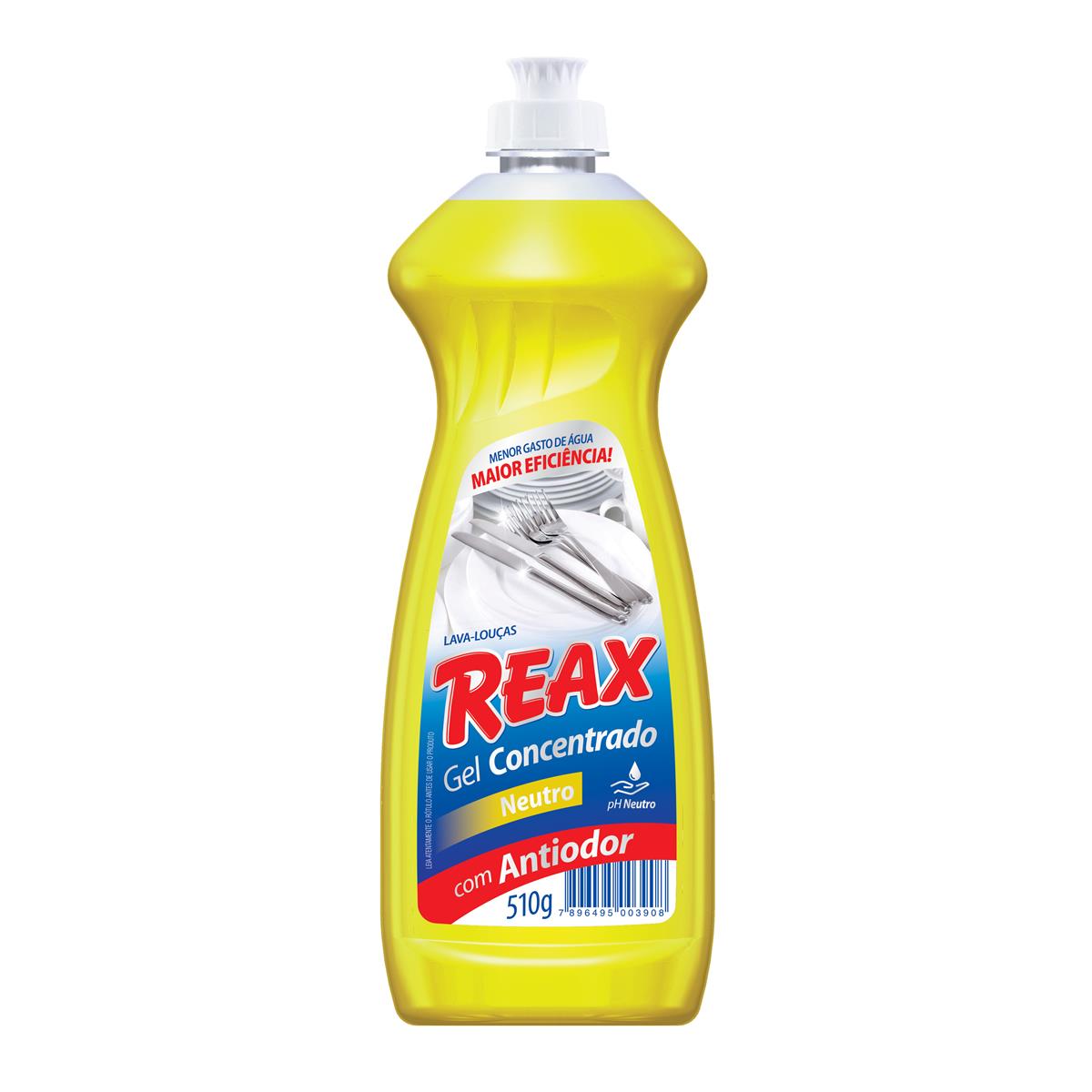 Lava Louças Concentrado Tradicional Gel Neutro Reax Frasco 510 g