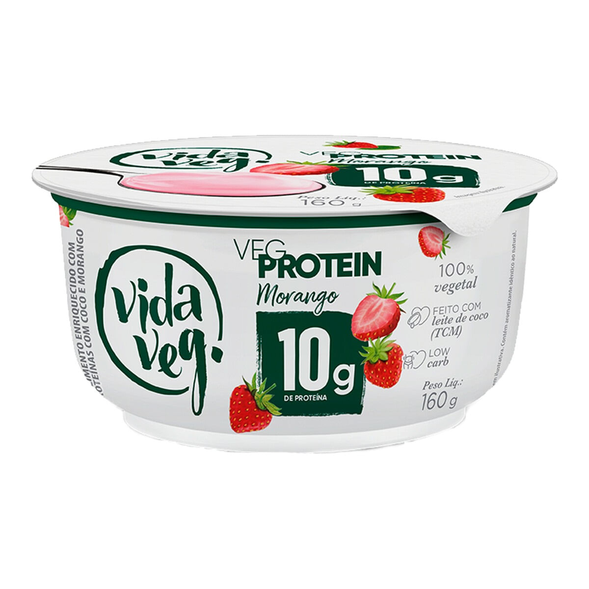 Iogurte Proteico Vegano 11g de Proteína Sabor Morango Vida Veg 160g