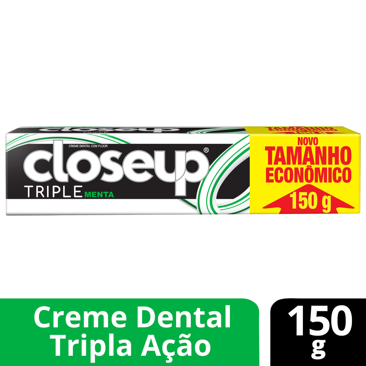 Creme Dental com Flúor e Cálcio Menta Triple Caixa Closeup 150 g