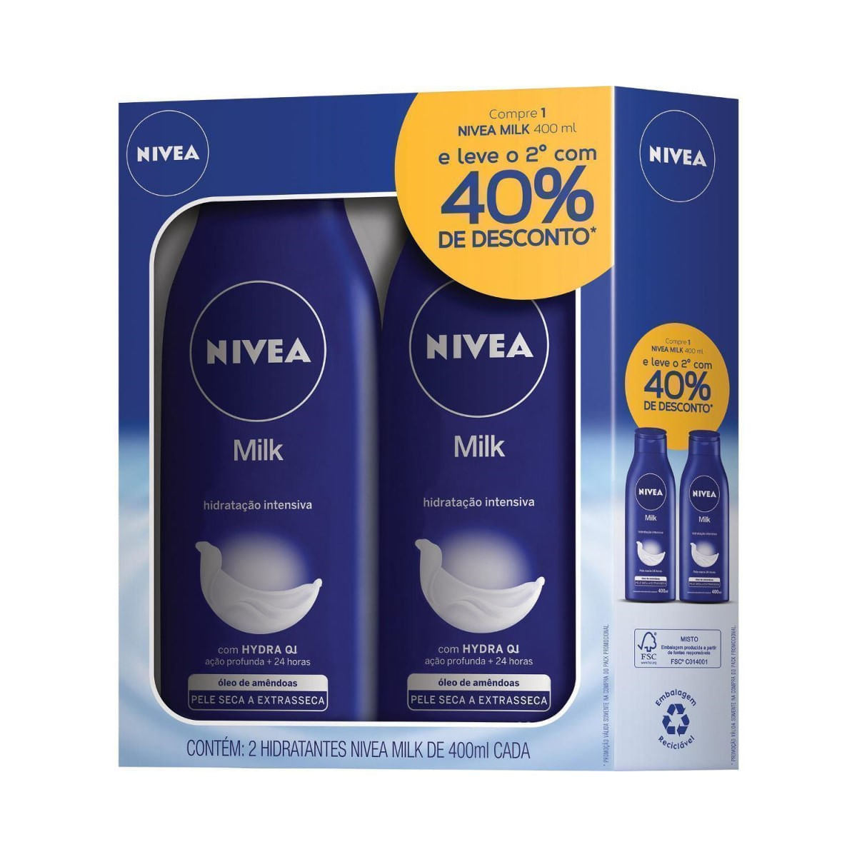 Hidratante Corporal Nivea Milk 400 ml com 2 Unidades