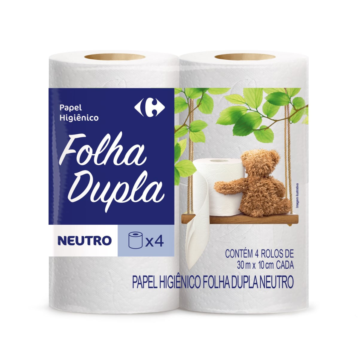 Papel Higiênico Folha Dupla 30 Metros Carrefour Neutro com 4 Unidades