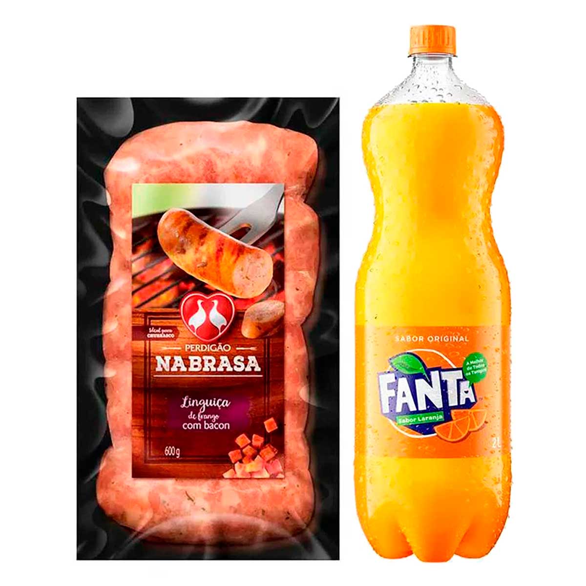 Fanta Laranja Pet 2L + Linguiça de Frango com Bacon Perdigão Na Brasa 600g