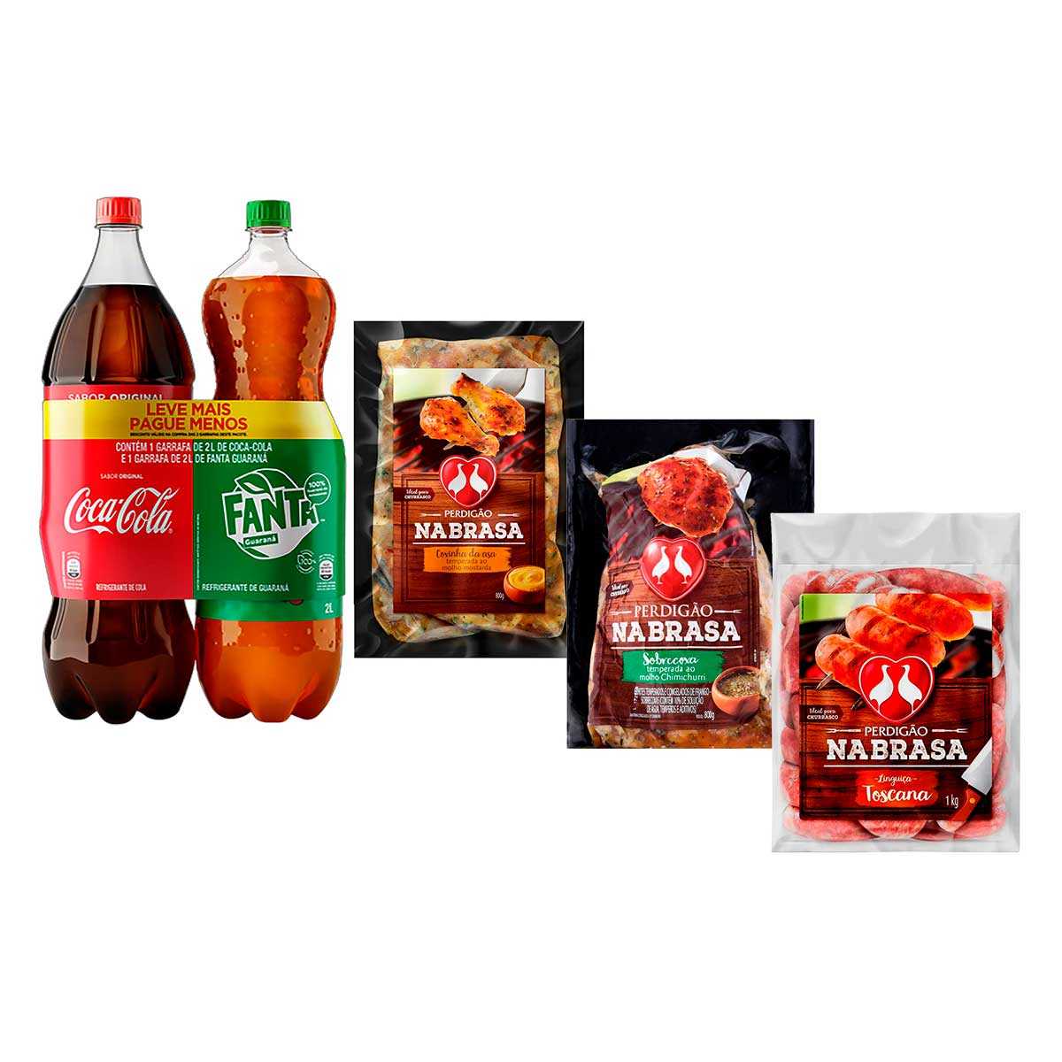 Kit Churrasco Perdigão Na Brasa + Pack Coca-Cola Pet 2L e Fanta Guaraná Pet 2L