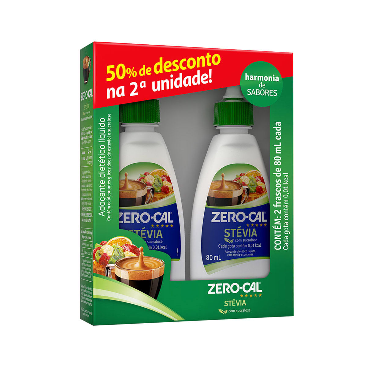 Kit com 2 Adoçante Líquido Stévia Zero Cal 80ml