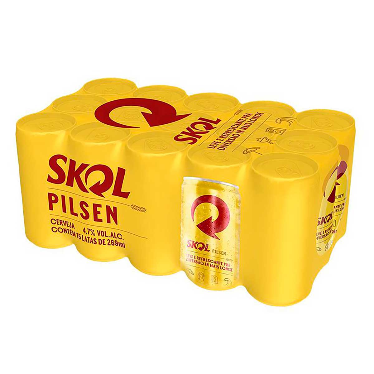 Cerveja Skol Pilsen Lata 269ml Pack 15 Unidades