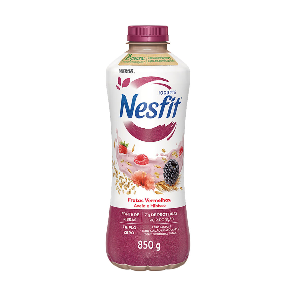 Iogurte Desnatado sem Lactose Nesfit Frutas Vermelhas, Aveia e Hibisco 850g