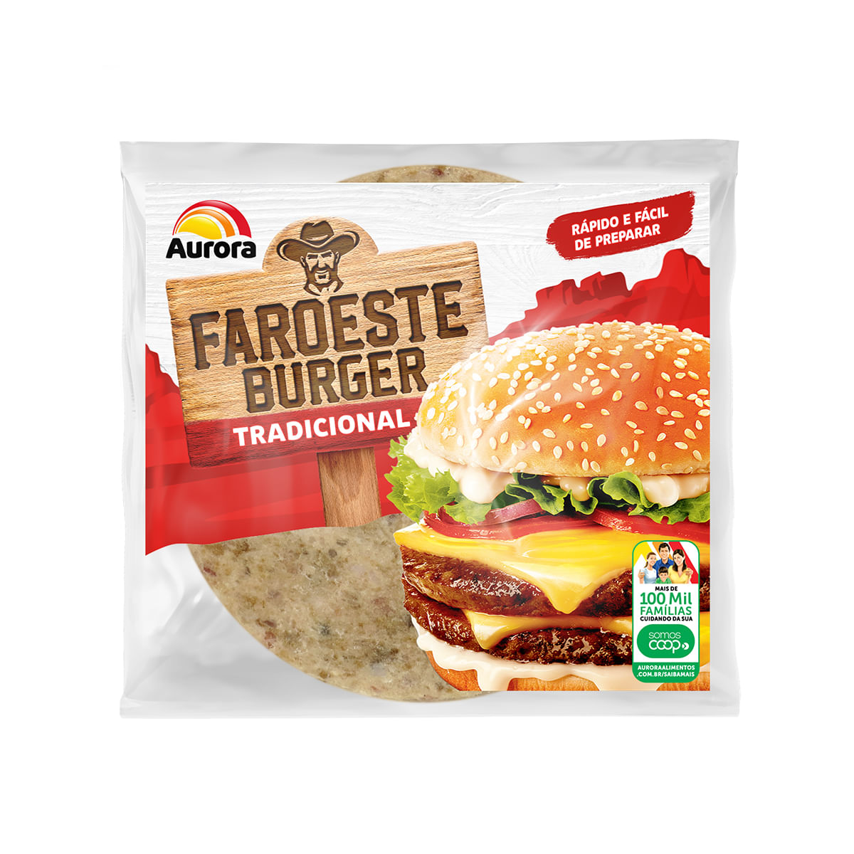 Hambúrguer de Carne Aurora Faroeste Burger 56 g