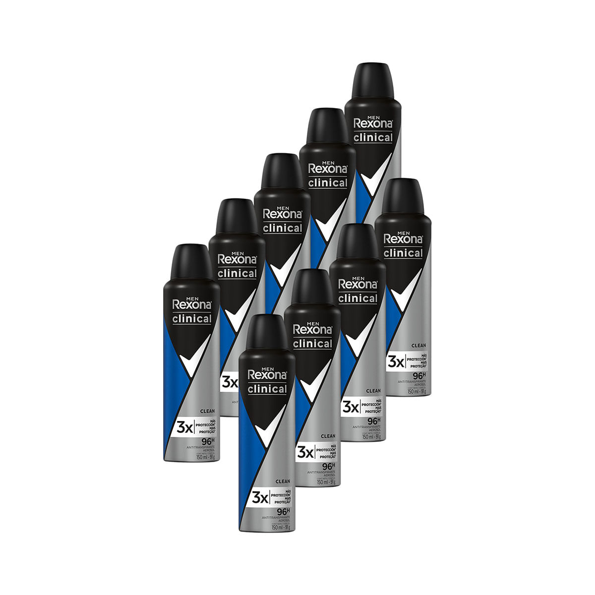 Kit com 9 Desodorantes Rexona Clinical Clean Masculino