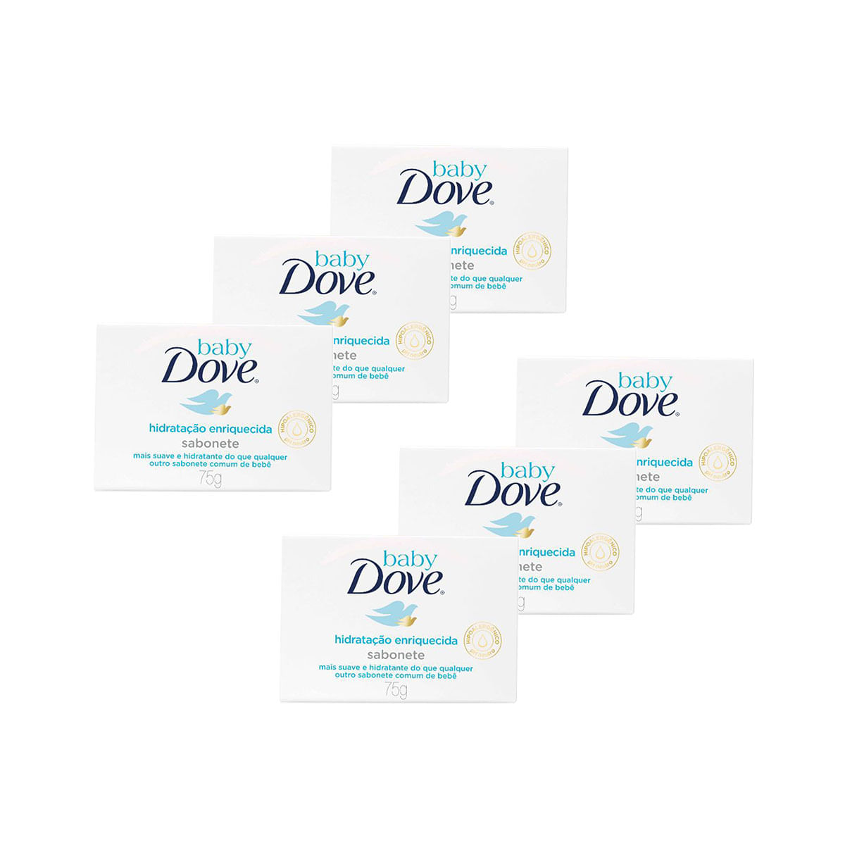 Kit Sabonete em Barra Infantil Dove Baby Hidratação Enriquecida 75g cada 6 Unidades'