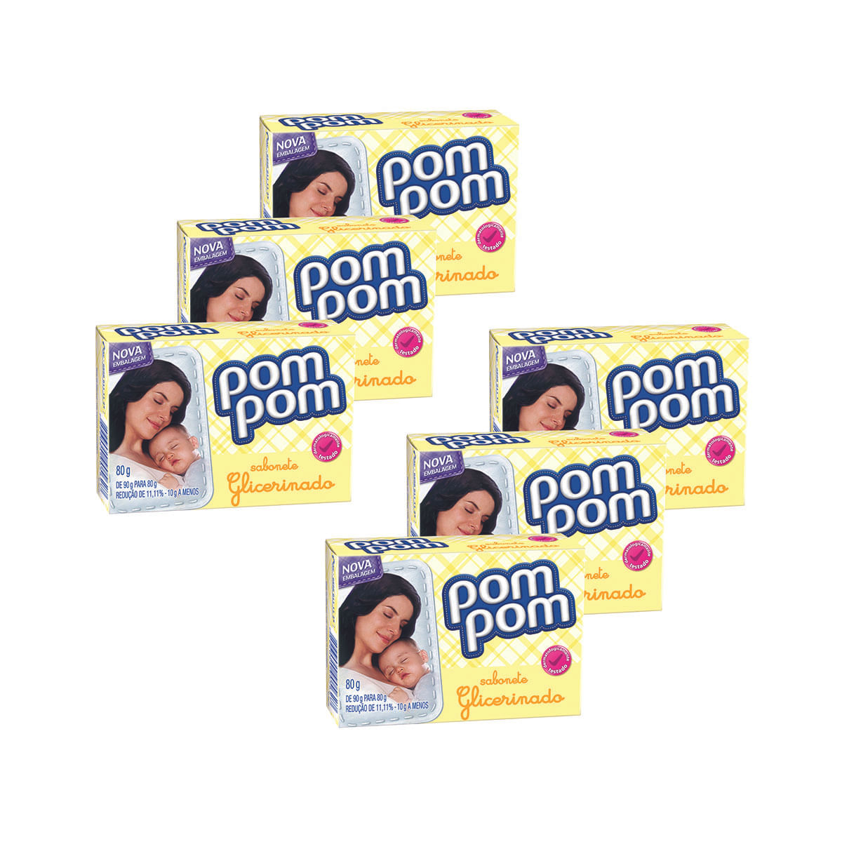 Kit Sabonete em Barra Infantil Pom Pom Glicerina 80g cada 6 Unidades