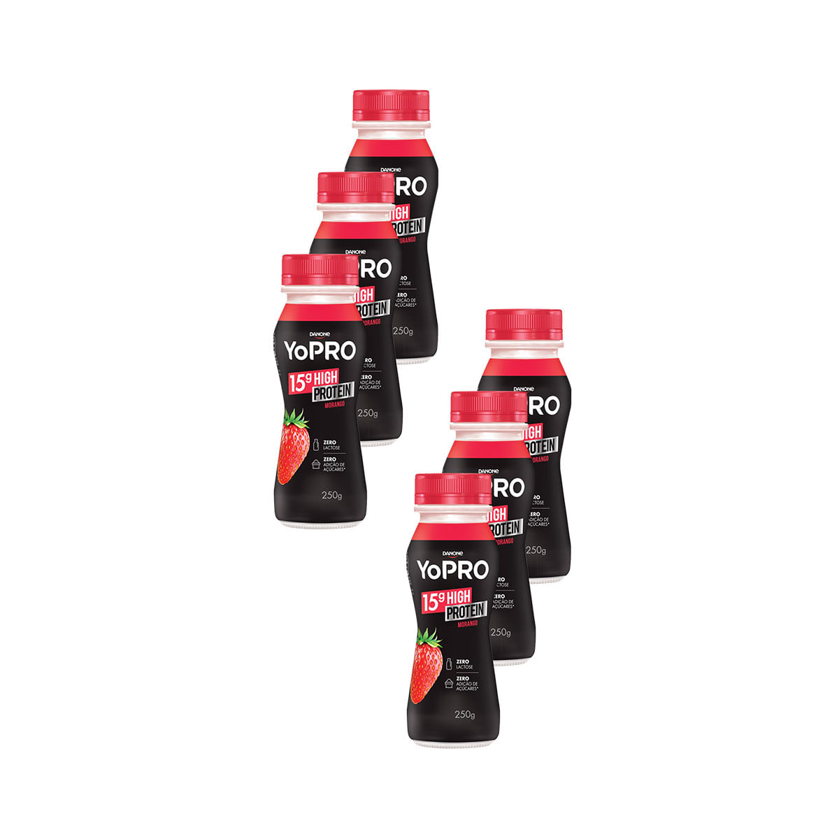 Pack Iogurte Desnatado Zero Lactose Yopro Morango 250g  - 6 Unidades