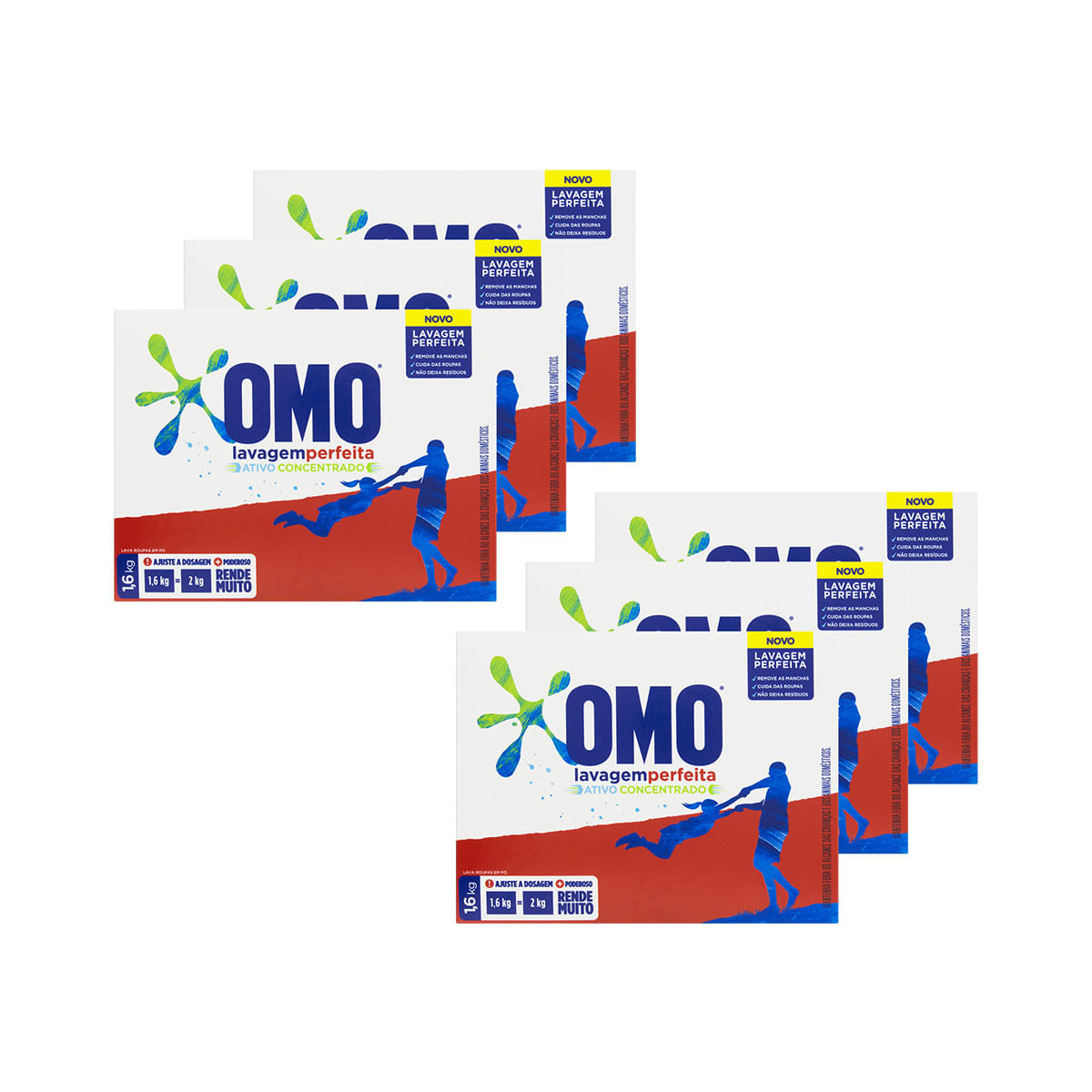 Kit com 6 Lava Roupa Omo Lavagem Perfeita 1,6Kg