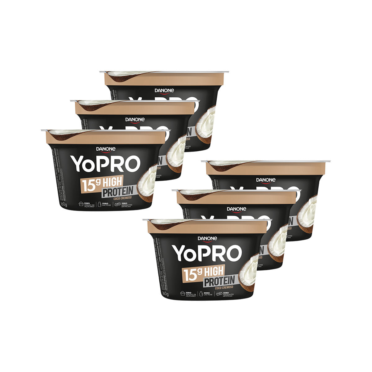 Pack Iogurte Desnatado Zero Lactose Yopro Coco Cremoso 160g  - 6 Unidades