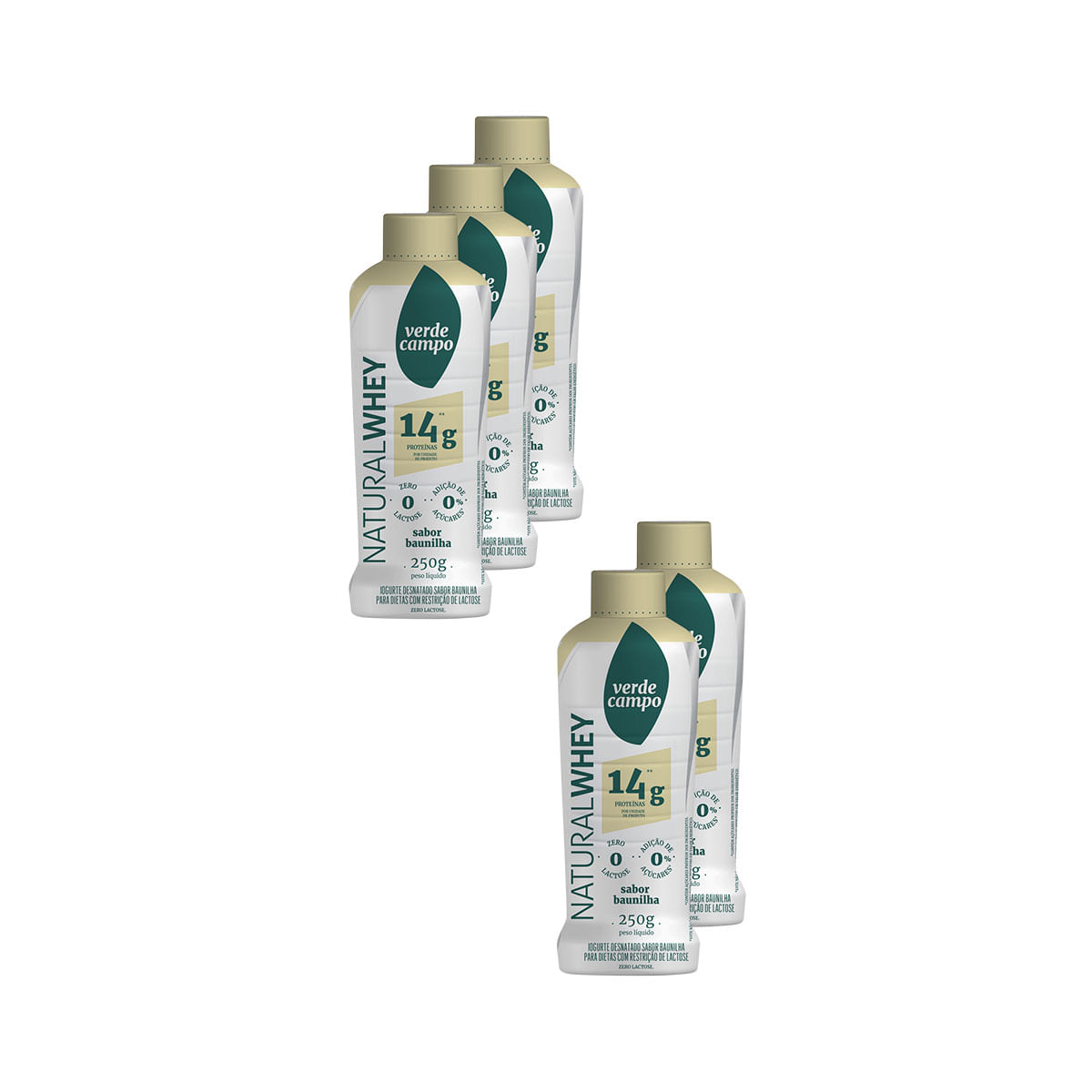Pack Iogurte Desnatado Verde Campo Natural Whey Baunilha 250g - 5 Unidades